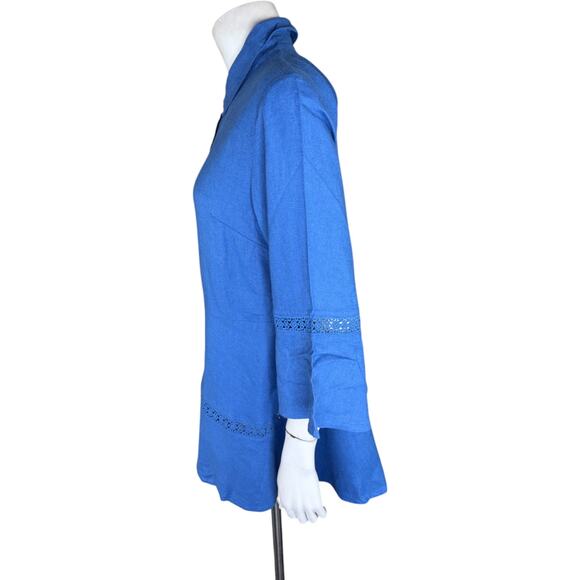 Isaac Mizrahi Live! Bridgehampton Linen Tunic w/ Lace Trim Blue XS NWOT - Picture 2 of 14